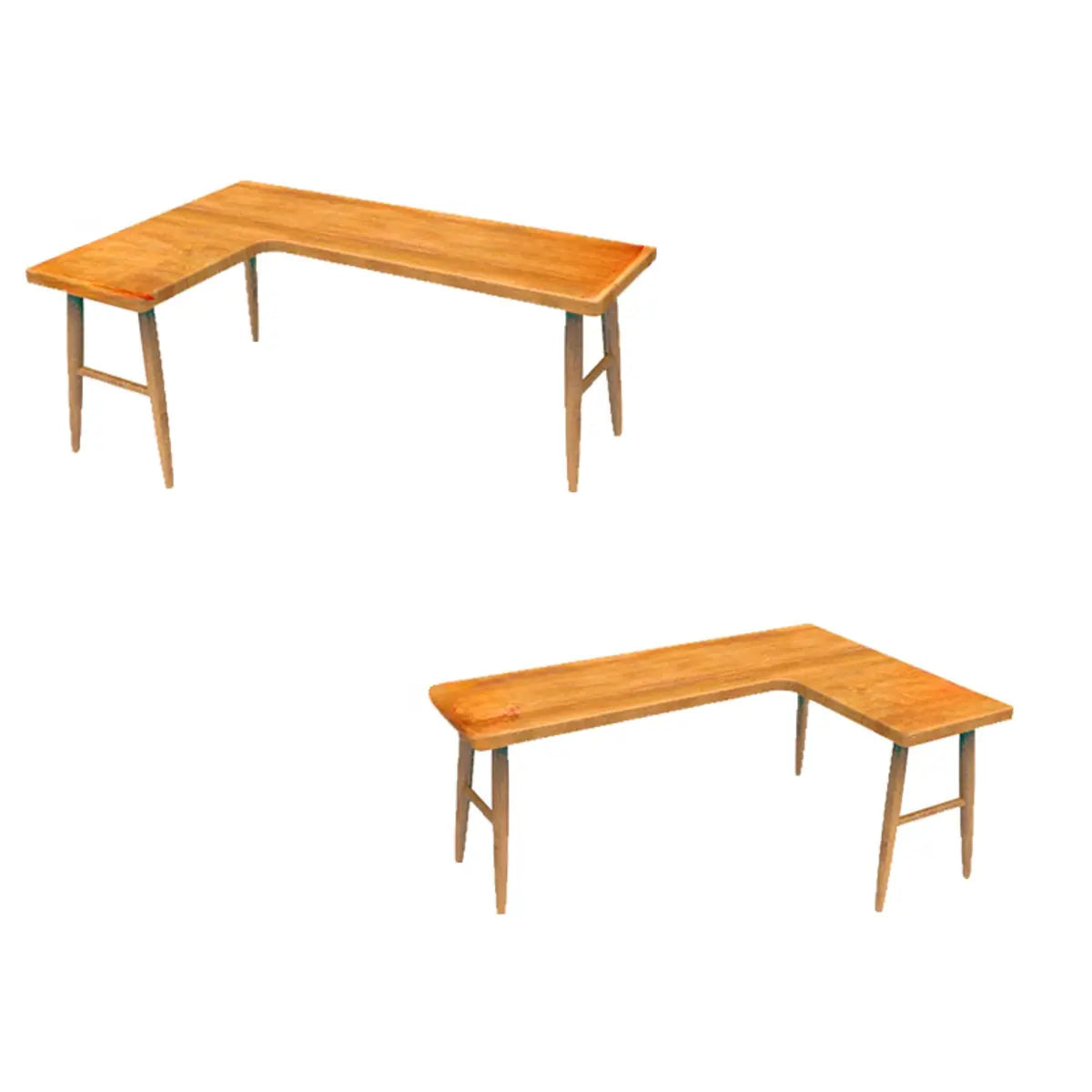 Natural L-Shape Orange Pine Wood H-Shape Writing Desk Image - 2