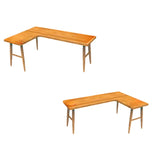 Natural L-Shape Orange Pine Wood H-Shape Writing Desk Image - 2