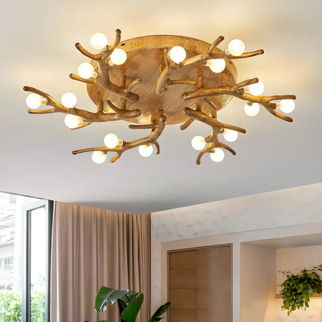 Natural Large Branch Shape Resin Semi-Flush Mount Light Image - 1