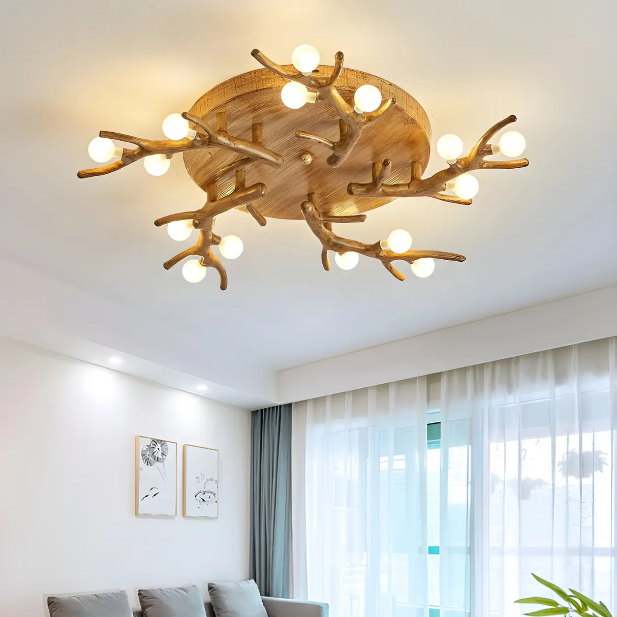 Natural Large Branch Shape Resin Semi-Flush Mount Light Image - 3