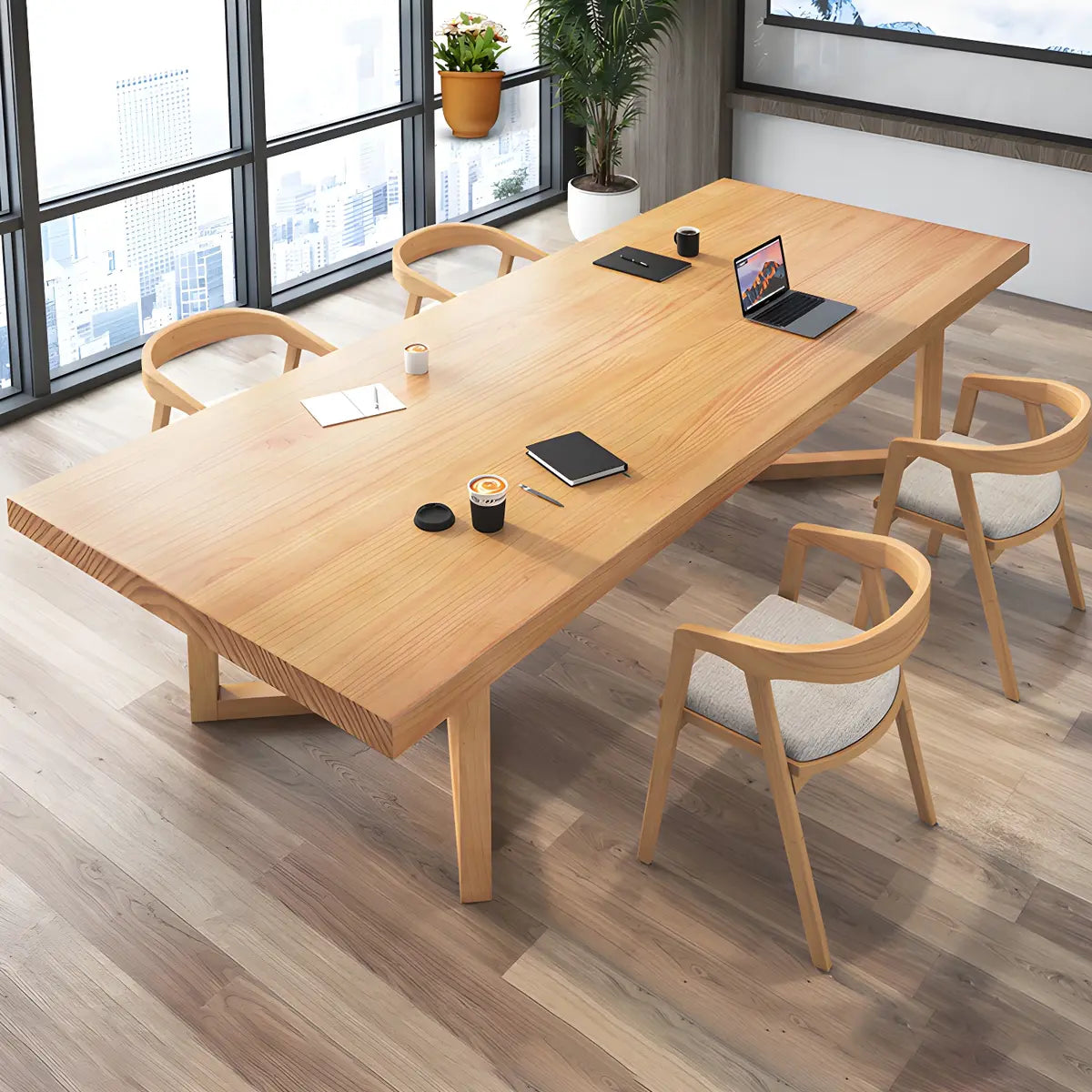 Natural Light Wood Rectangle Sled Conference Desk for 8 Image - 10