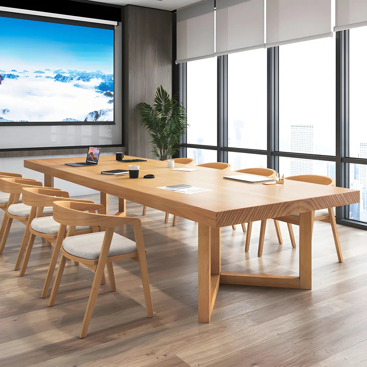 Natural Light Wood Rectangle Sled Conference Desk for 8 Image - 11