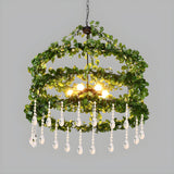 Natural Metal Ring Green Leaf Crystal Drops Chandelier Image - 4