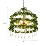 Natural Metal Ring Green Leaf Crystal Drops Chandelier Image - 6