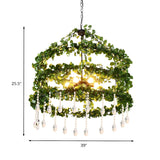 Natural Metal Ring Green Leaf Crystal Drops Chandelier Image - 7