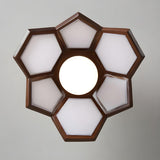 Natural Mini Solid Wood Geometric Semi-Flush Mount Lamp Image - 10