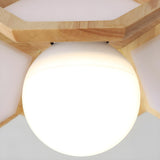 Natural Mini Solid Wood Geometric Semi-Flush Mount Lamp Image - 13