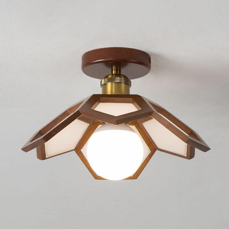 Natural Mini Solid Wood Geometric Semi-Flush Mount Lamp Image - 2