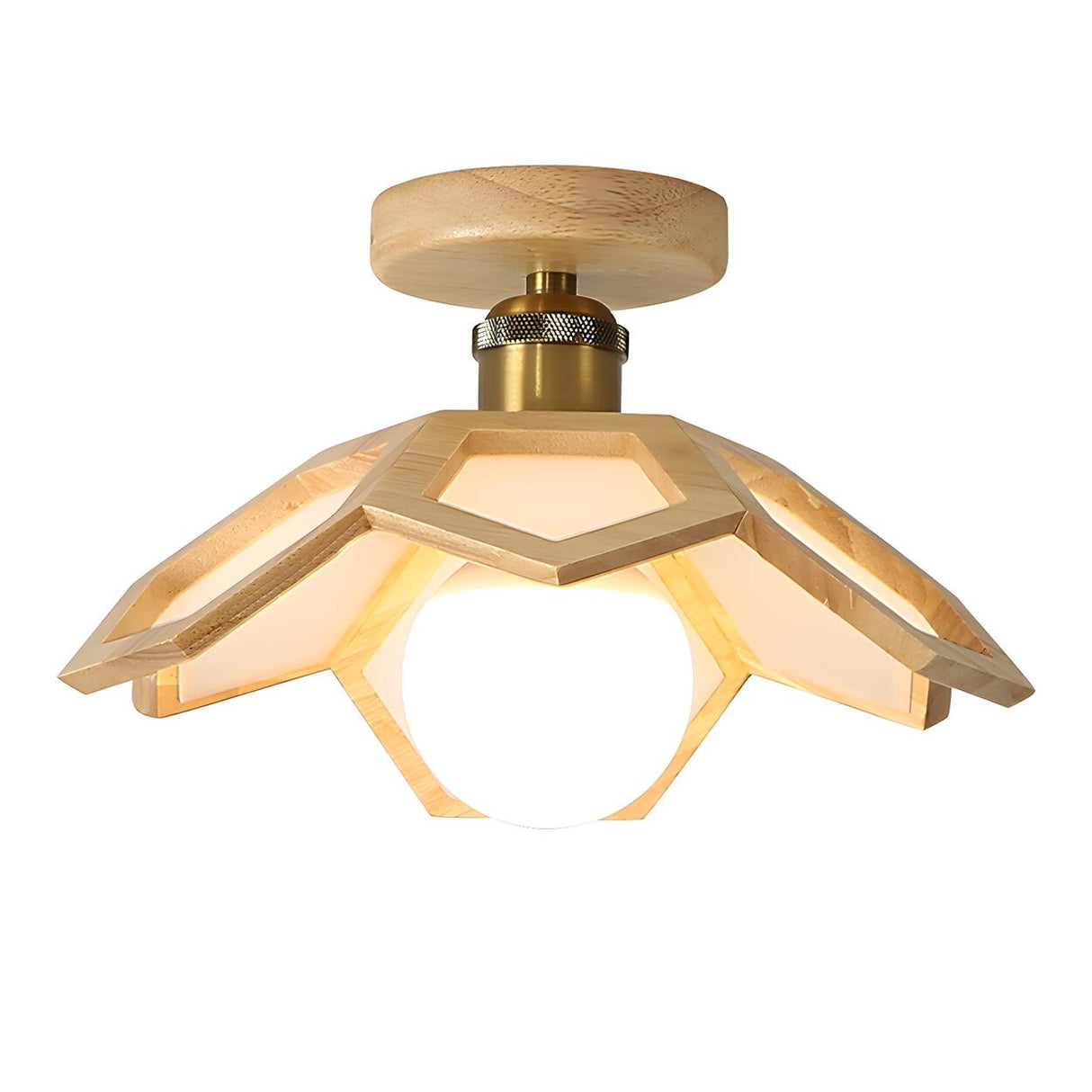 Natural Mini Solid Wood Geometric Semi-Flush Mount Lamp Image - 6