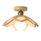 Natural Mini Solid Wood Geometric Semi-Flush Mount Lamp Image - 6