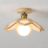 Natural Mini Solid Wood Geometric Semi-Flush Mount Lamp Image - 7