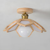 Natural Mini Solid Wood Geometric Semi-Flush Mount Lamp Image - 8