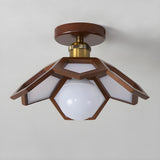 Natural Mini Solid Wood Geometric Semi-Flush Mount Lamp Image - 9