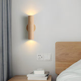 Natural Minimalist Cylinder Wooden Up Down Wall Lamp Image - 12