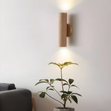 Natural Minimalist Cylinder Wooden Up Down Wall Lamp Image - 13