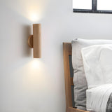 Natural Minimalist Cylinder Wooden Up Down Wall Lamp Image - 14