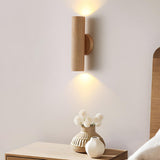 Natural Minimalist Cylinder Wooden Up Down Wall Lamp Image - 3