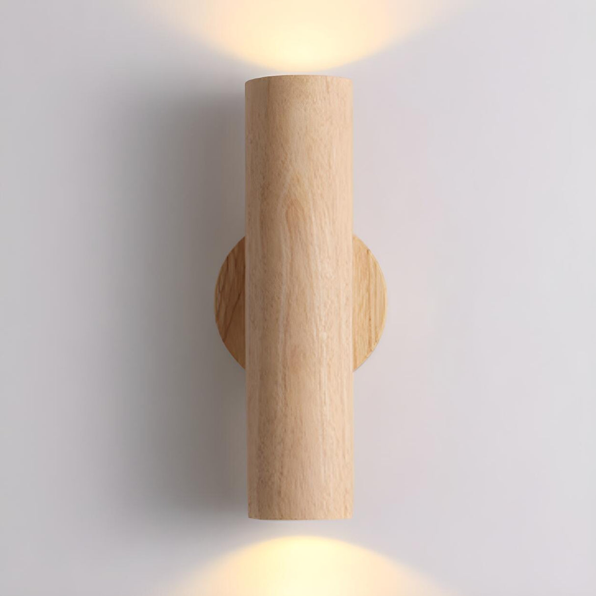 Natural Minimalist Cylinder Wooden Up Down Wall Lamp Image - 6