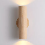 Natural Minimalist Cylinder Wooden Up Down Wall Lamp Image - 6