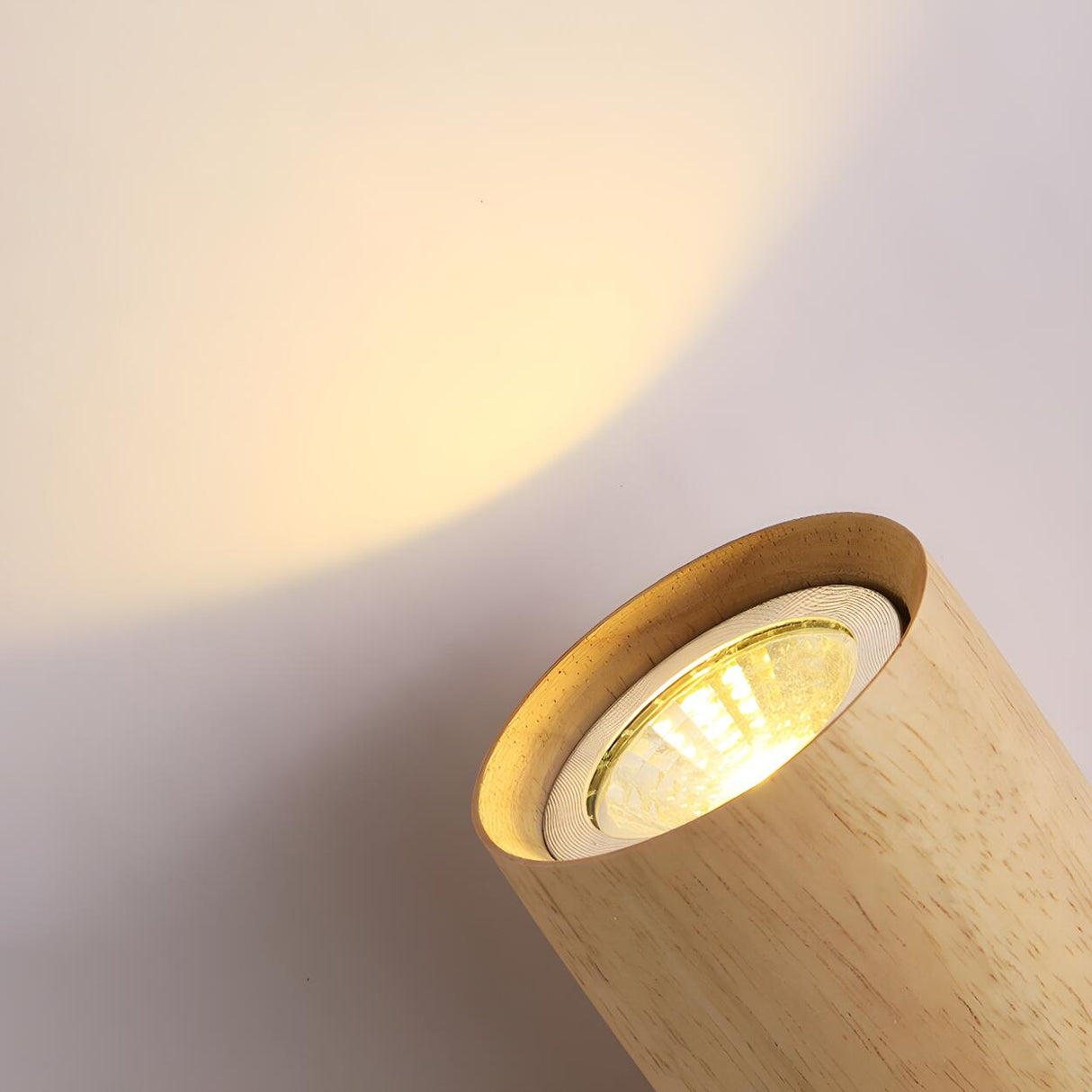 Natural Minimalist Cylinder Wooden Up Down Wall Lamp Image - 7