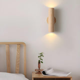 Natural Minimalist Cylinder Wooden Up Down Wall Lamp Image - 9