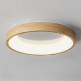 Natural Minimalist Round Wooden Flush Mount Light Image - 10