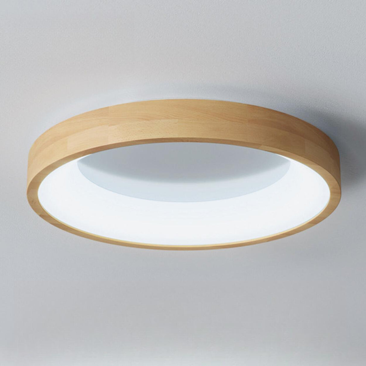 Natural Minimalist Round Wooden Flush Mount Light Image - 11