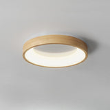 Natural Minimalist Round Wooden Flush Mount Light Image - 6