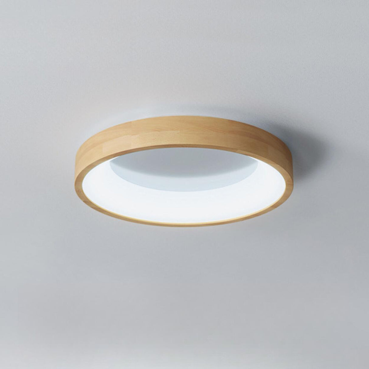 Natural Minimalist Round Wooden Flush Mount Light Image - 7