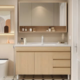 Natural Oak Free-standing Wooden Storage Bathroom Vanity Image - 2