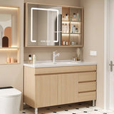 Natural Oak Free-standing Wooden Storage Bathroom Vanity Image - 6