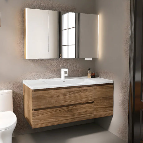 Natural Oak Wood Drawers Floating Bathroom Vanity with Sink Image - 1