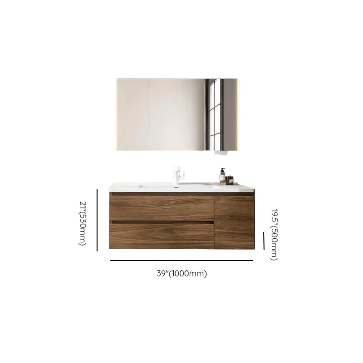 Natural Oak Wood Drawers Floating Bathroom Vanity with Sink Image - 35