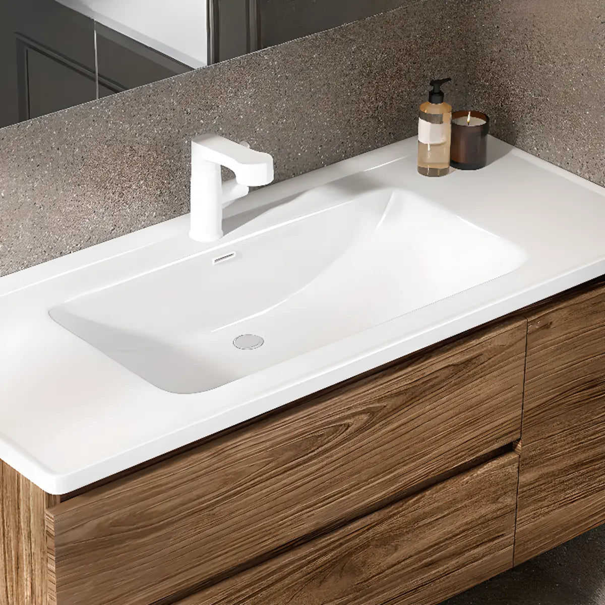 Natural Oak Wood Drawers Floating Bathroom Vanity with Sink Image - 8