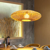 Natural Oriental Bamboo Woven UFO Pendant Light Image - 1