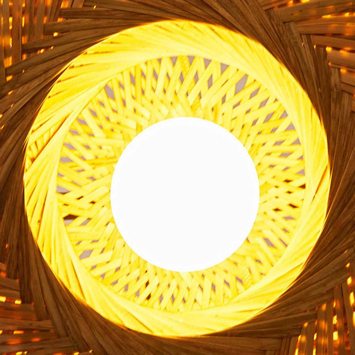 Natural Oriental Bamboo Woven UFO Pendant Light Image - 11