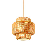 Natural Oriental Bamboo Woven UFO Pendant Light Image - 3