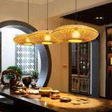 Natural Oriental Bamboo Woven UFO Pendant Light Image - 4