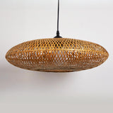 Natural Oriental Bamboo Woven UFO Pendant Light Image - 7