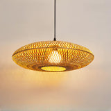 Natural Oriental Bamboo Woven UFO Pendant Light Image - 8