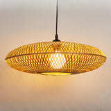 Natural Oriental Bamboo Woven UFO Pendant Light Image - 9