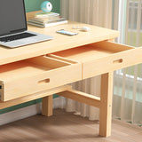 Natural Pine Light Wood Drawers H-Shape Writing Desk Image - 12