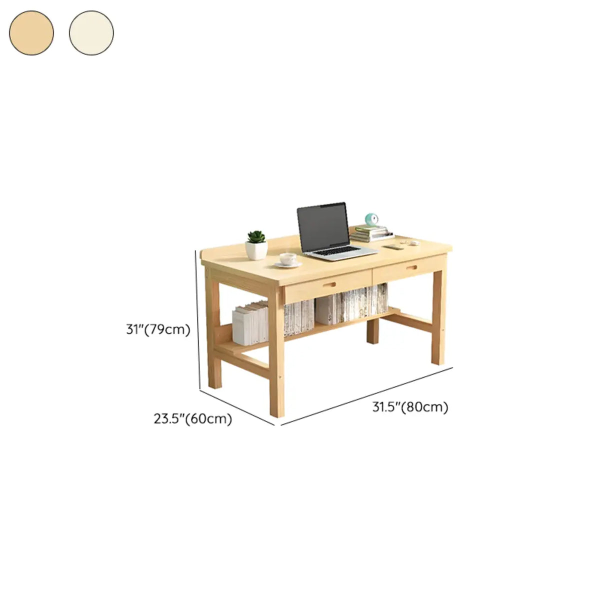 Natural Pine Light Wood Drawers H-Shape Writing Desk 