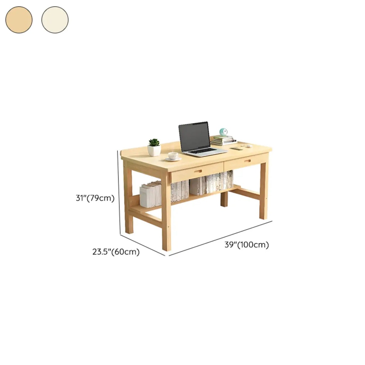 Natural Pine Light Wood Drawers H-Shape Writing Desk Image - 14