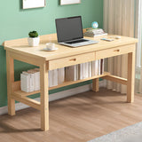 Natural Pine Light Wood Drawers H-Shape Writing Desk Image - 3