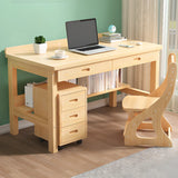 Natural Pine Light Wood Drawers H-Shape Writing Desk Image - 4