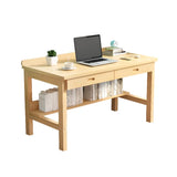 Natural Pine Light Wood Drawers H-Shape Writing Desk Image - 7