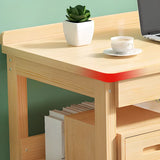 Natural Pine Light Wood Drawers H-Shape Writing Desk Image - 8