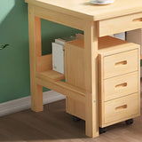 Natural Pine Light Wood Drawers H-Shape Writing Desk Image - 9