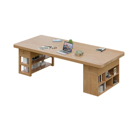 Natural Pine Wood Rectangular Computer Desk 6-Person Image - 2